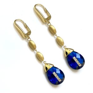 Orecchini quarzo blu con zirconi in oro14kt.Rainbow Collection.Designer gabriela Rigamonti