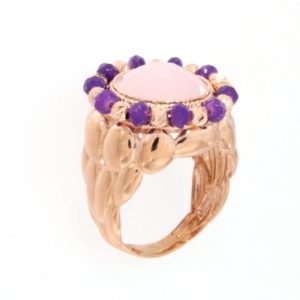 Amethyst and pink quartz gold ring