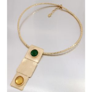 Yellow gold necklace with emrald green and lemon quartz. Moresque Collection.Designer Gabriela Rigamonti