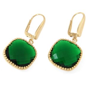 Yellow gold earring with emerald green quartz gemstone. Rainbow collection.Designer Gabriela Rigamonti