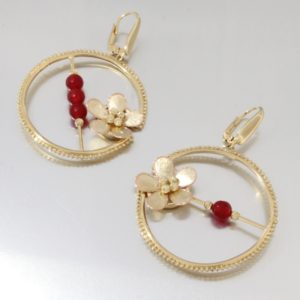 Yellow gold earring with red jade gemstone.Available in 14Kt and 18Kt gold