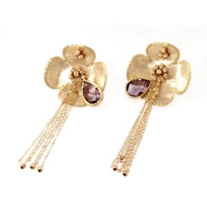 Gold flower earrings 14kt and amethyst