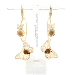 Yellow gold butterfly earrings with smoky topaz gemstone