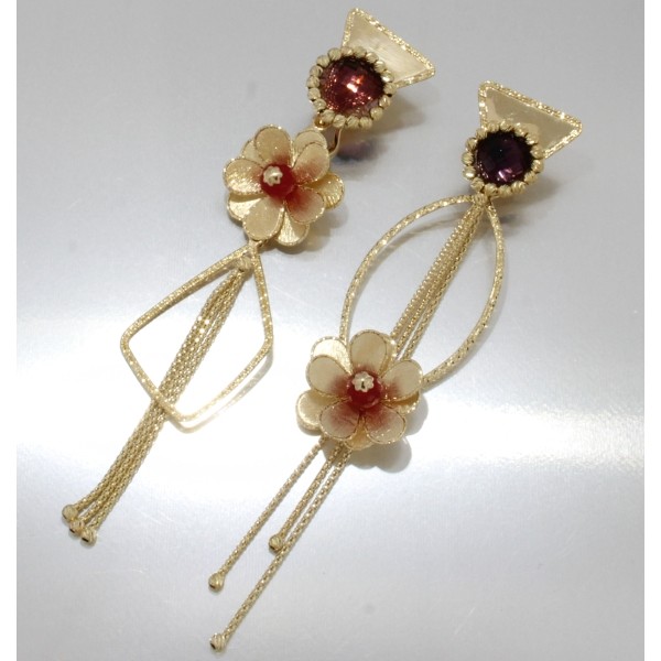 Yellow gold earrings with amethyst,morganite and ruby quartz