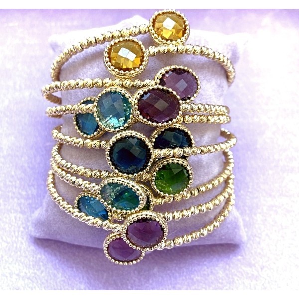 Yellow gold bracelet with multicolor quartz gemstones.Moresque Collection.Designer Gabriela Rigamonti
